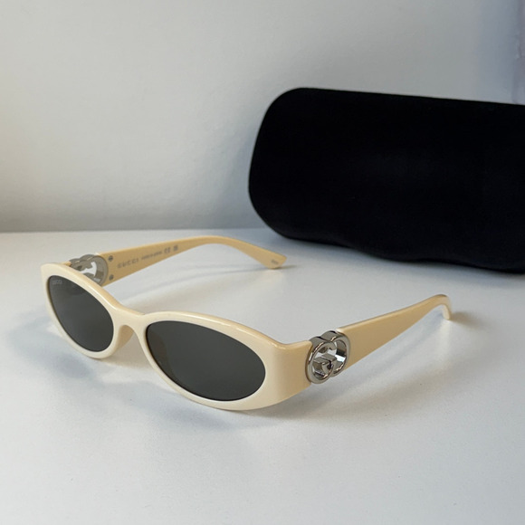 NEW Gucci GG1660S Ivory White Slim Oval Logo Sunglasses main image 9